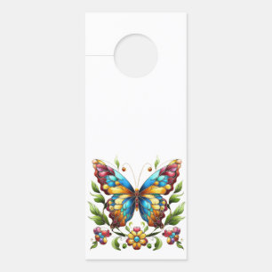 Aviso De Porta Borboleta de vidro colorida com flores