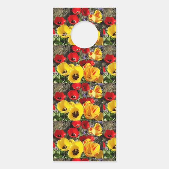 Aviso De Porta Cabeça de Porta das Tulipas Amarelas e Vermelhas (Frente)