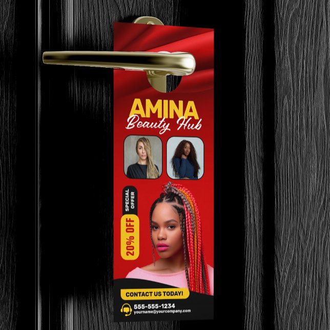 Aviso De Porta Cabelo Vermelho e Bela Salon Braider Wigs (Criador carregado)