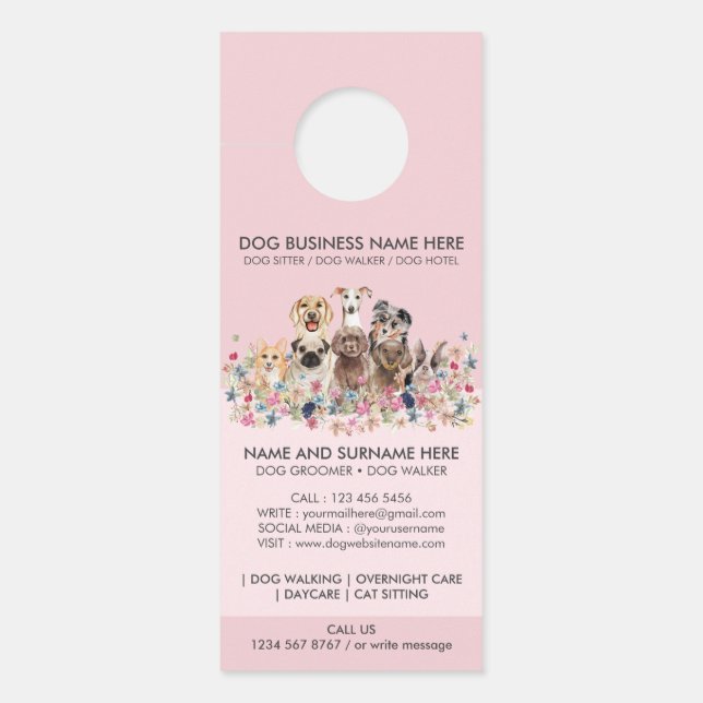 Aviso De Porta Cães Rosa (Frente)