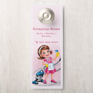 Aviso De Porta Cartoon Limpando Lady House Mantendo O Perigo Da P