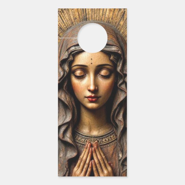 Aviso De Porta Carved Devotion  Wooden Mary (Frente)