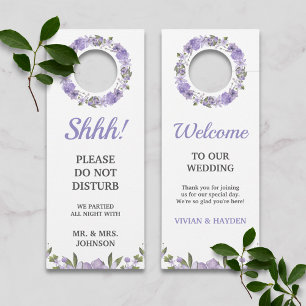 Aviso De Porta Casamento Floral Purple Bem-vindo/Não Incomodar