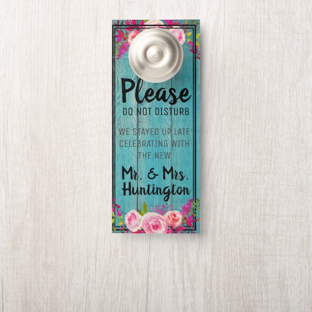 Aviso De Porta Casamento Rustic Floral Blue Barnwood Não Incomoda (Na maçaneta)