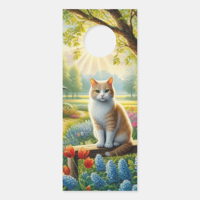 Aviso De Porta Casca de primavera/jardim e gato (Frente)