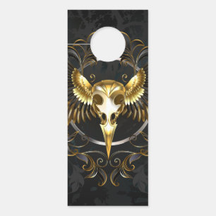 Aviso De Porta Caveira de ouro sobre fundo preto