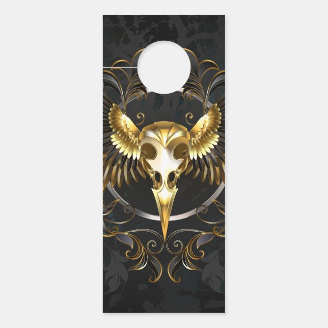 Aviso De Porta Caveira de ouro sobre fundo preto (Frente)