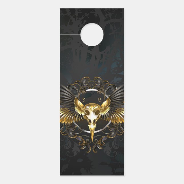 Aviso De Porta Caveira de ouro sobre fundo preto (Frente)