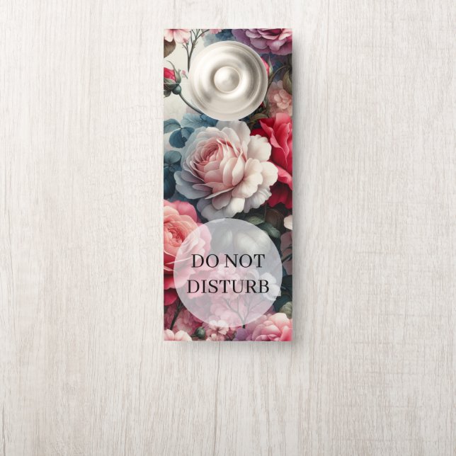 Aviso De Porta Charme Floral Rosa Atemporal (Na maçaneta)