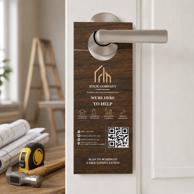 Aviso De Porta Construção de Código QR com Textura de Madeira Mod (Modern Wood Grain QR Code Construction Door Hanger
)