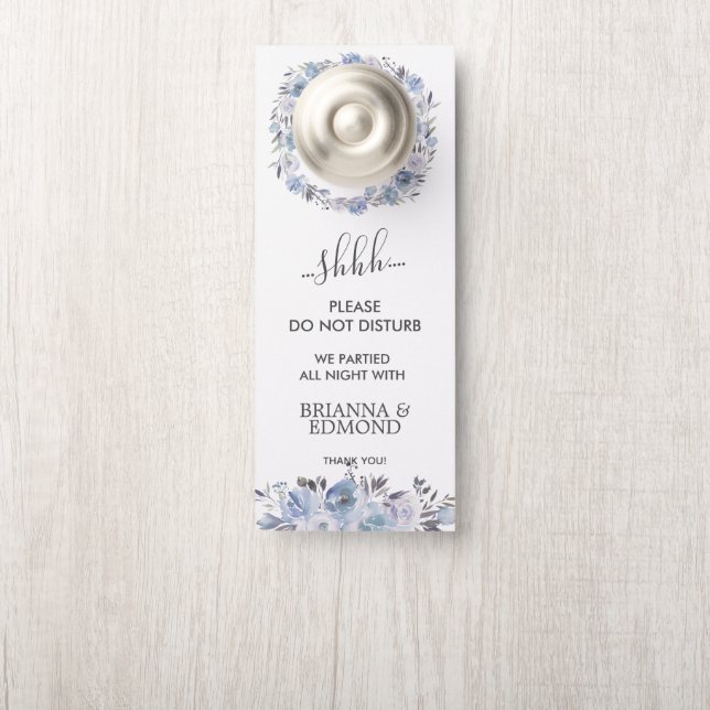 Aviso De Porta Convidado para Casamento Floral de Dream Blue Não  (Na maçaneta)