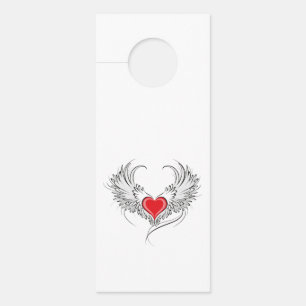 Aviso De Porta Coração Anjo Vermelho com asas