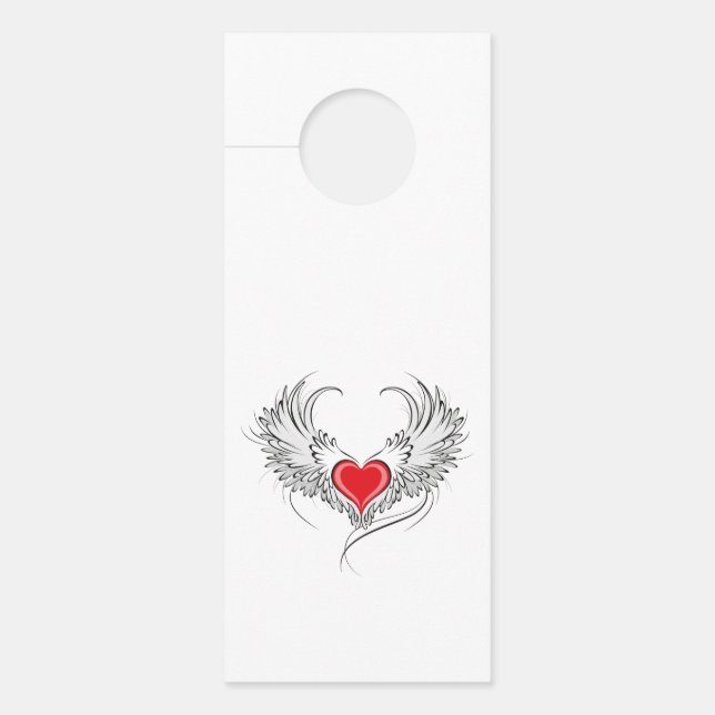 Aviso De Porta Coração Anjo Vermelho com asas (Frente)