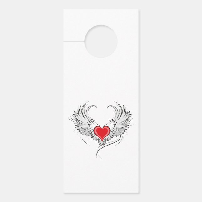 Aviso De Porta Coração Anjo Vermelho com asas (Frente)