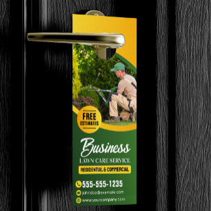 Aviso De Porta Cuidado e Paisagismo de Gramados Verde e Amarelo