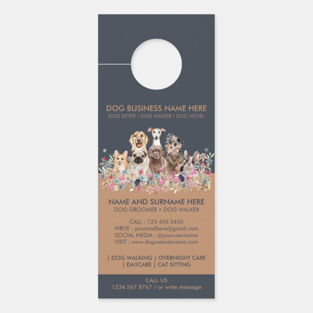Aviso De Porta Cuidador de Animais de Estimação Flores Botânicas  (Frente)
