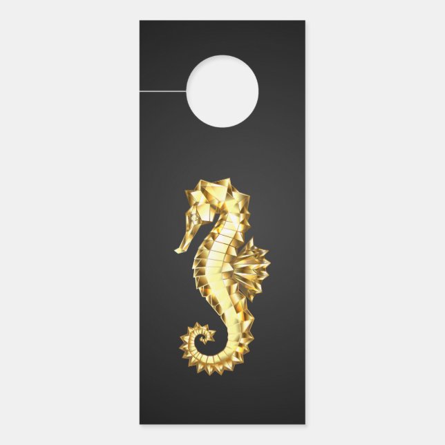 Aviso De Porta Dourado Cavalo de Mar Poligonal (Frente)