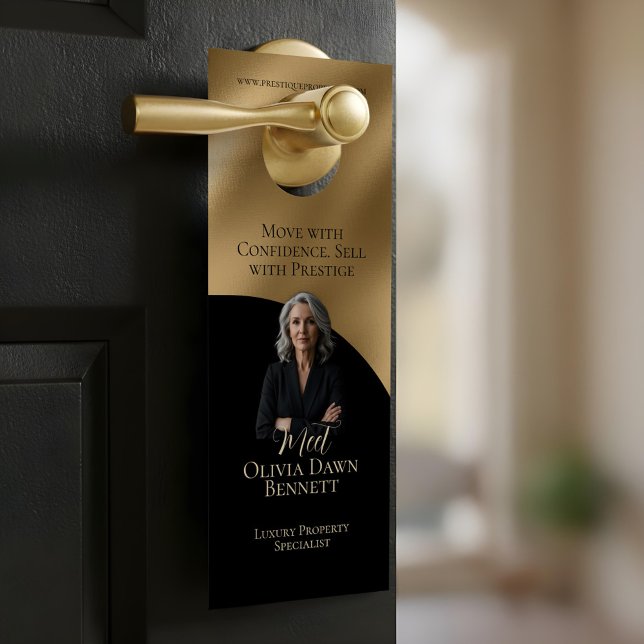 Aviso De Porta Elegant & Luxury Real Estate Black & Gold Photo (Elegant & Luxury Real Estate Black & Gold Photo Door Hanger)