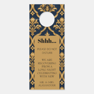 Aviso De Porta Elegante Design de Motivo Vintage em Damasco Doura