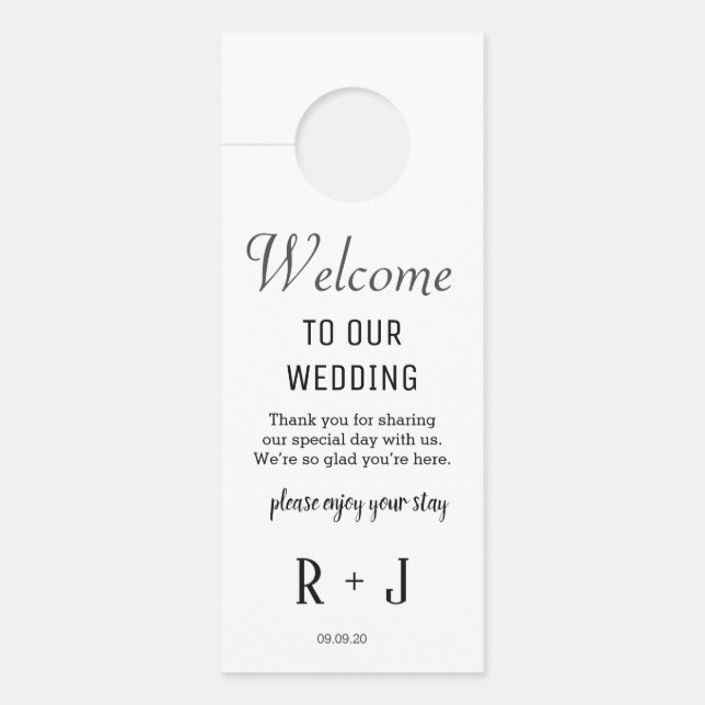 Aviso De Porta Elegante White Monogramme Wedding Hotel Inicial (Frente)