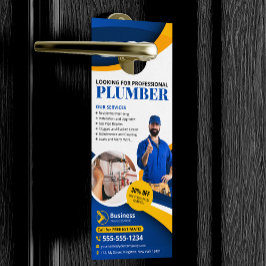Aviso De Porta Empreiteiro de Encanação Plumber Profissional Azul
