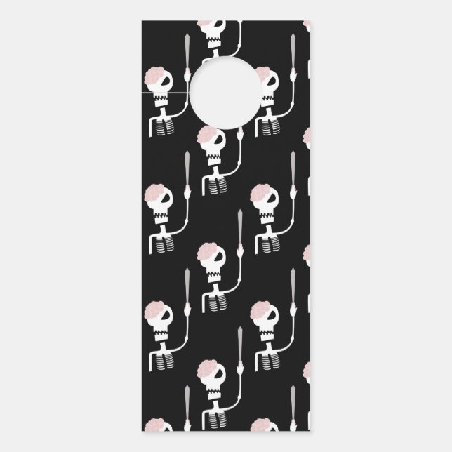 Aviso De Porta Esqueleto de Halloween com espada (Frente)