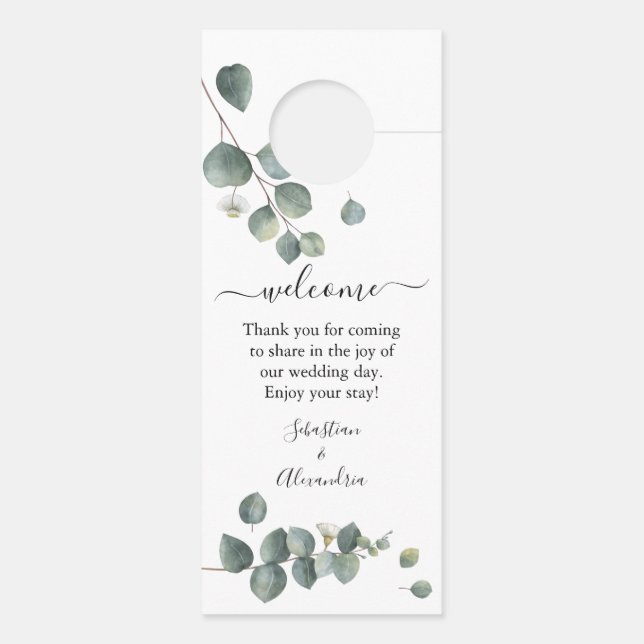Aviso De Porta Eucalyptus Greenery Hanger da Porta de Casamento (Verso)