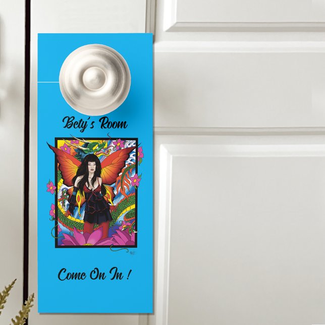 Aviso De Porta Fantasia Gótica Azul Mística Dragão Fada (Criador carregado)