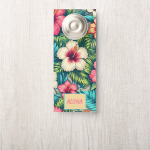 Aviso De Porta Floral havaiano/tropical