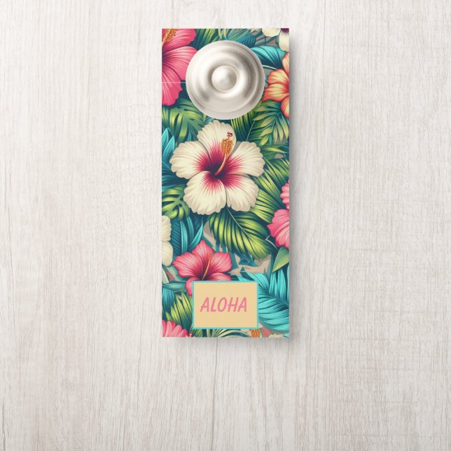 Aviso De Porta Floral havaiano/tropical (Na maçaneta)