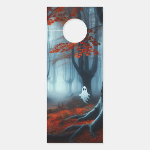 Aviso De Porta Florestas de outono assustadas com um fantasma