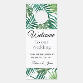 Aviso De Porta Folhas Tropicais Casando com o Cabelo de Portas Be