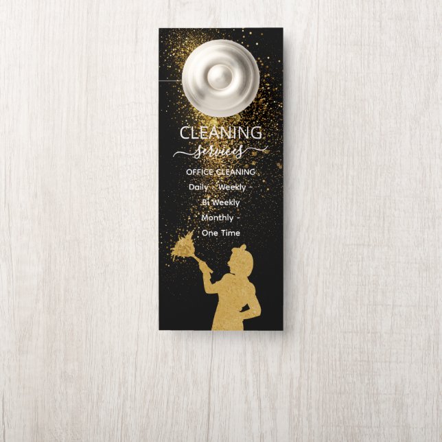 Aviso De Porta Gold Dust Maid Office Cleaning Service (Na maçaneta)