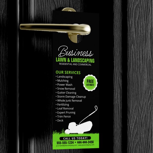 Aviso De Porta Green Black Lawn Landscaping Service Lawncare Mow (Criador carregado)