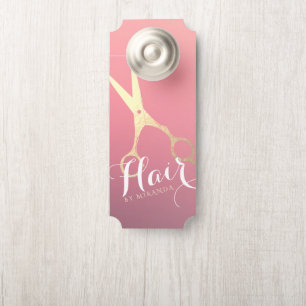 Aviso De Porta Hairstylist Makeup Salon Modern Pink Tesoura Doura