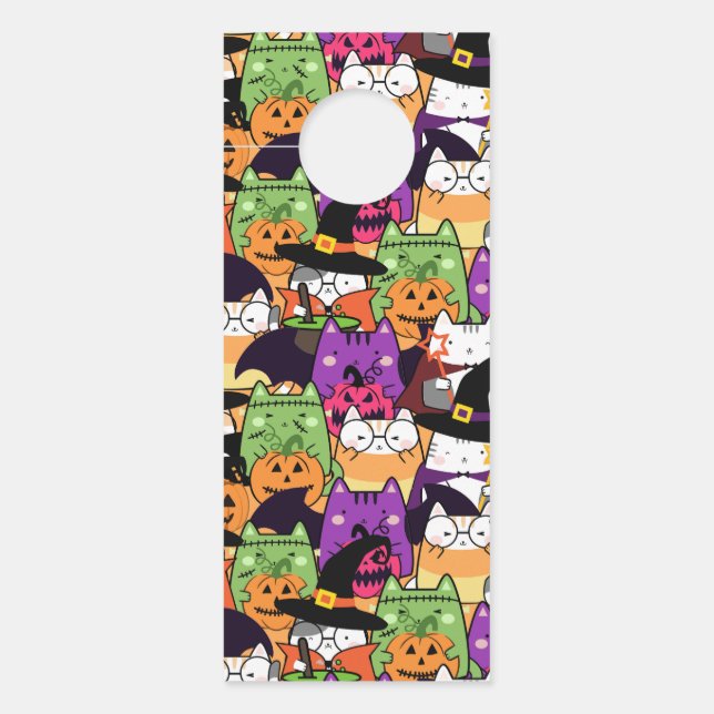 Aviso De Porta Halloween Kawaii Cat Patterno (Frente)