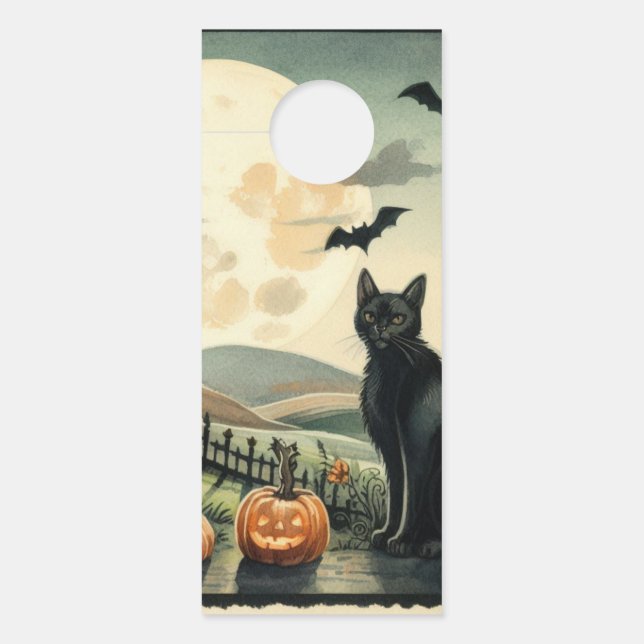 Aviso De Porta Halloween/outono/Outono/Abóbora/gato (Frente)