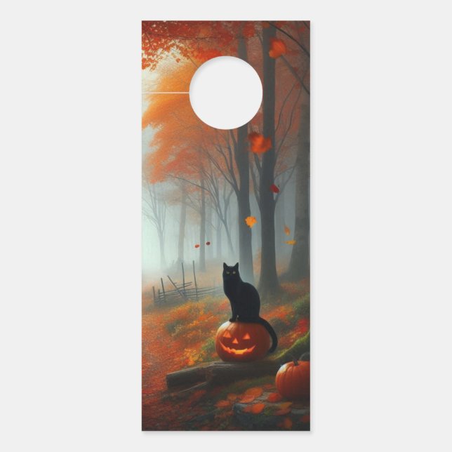 Aviso De Porta Halloween/outono/Outono/Abóbora/gato (Frente)