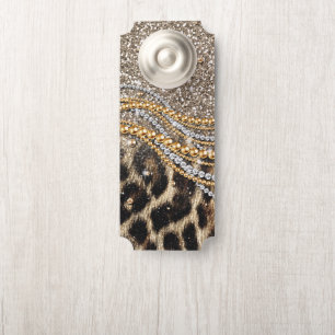 Aviso De Porta Impressão Animal Falsa de Leopardo Moderno e Bonit