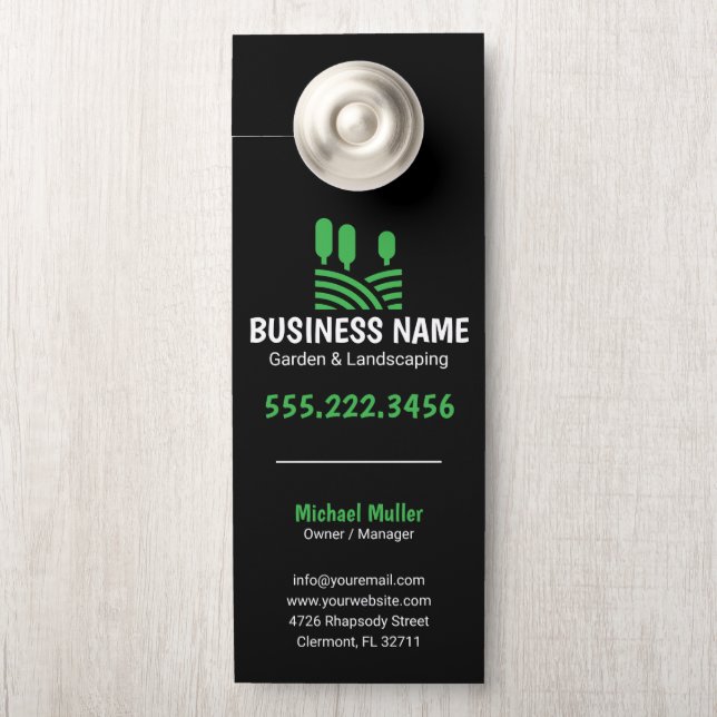 Aviso De Porta Jardim Paisagismo com Árvores Verdes (Na maçaneta)