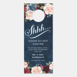Aviso De Porta Marinho Borgonha Rosas Blush Casamento Não Incomod