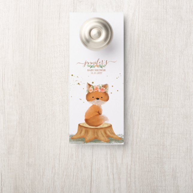 Aviso De Porta Meadow Fox Baby Shower (Na maçaneta)