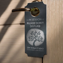 Aviso De Porta Meditação Yoga Reiki Instrutor Black Silver Tree