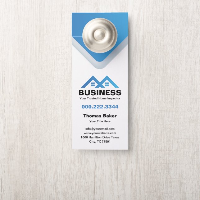 Aviso De Porta Modern Blue Roof House Logo Real Estate (Na maçaneta)