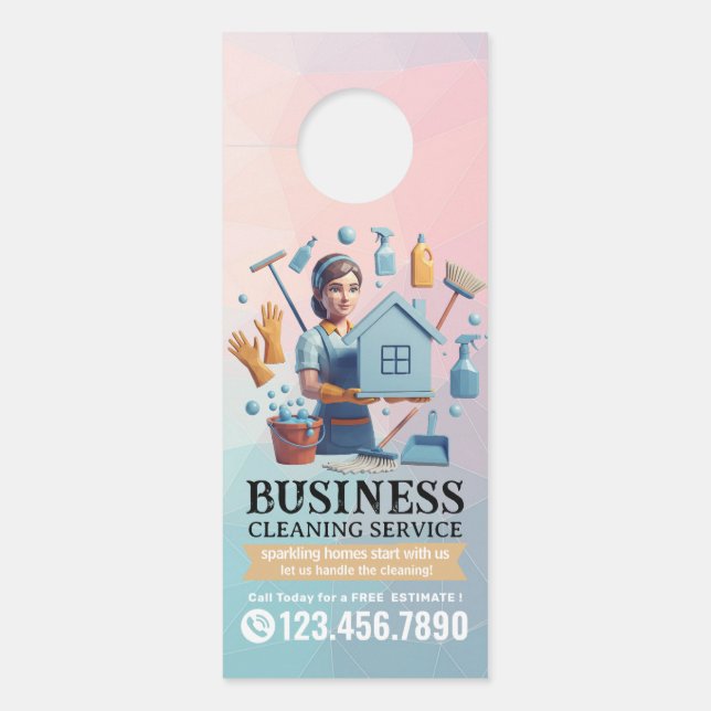 Aviso De Porta Modern House Cleaning Maid Service Housekeeping (Frente)