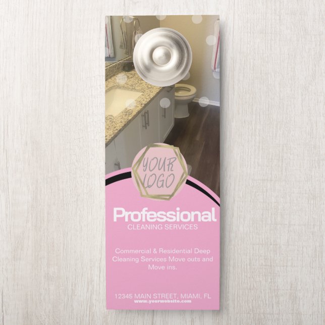 Aviso De Porta Modern Professional Cleaning Services Pink (Na maçaneta)