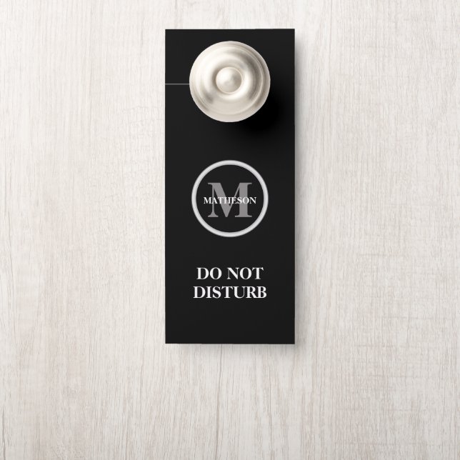 Aviso De Porta Monogram Black white Hotel Guest do not disturb (Na maçaneta)