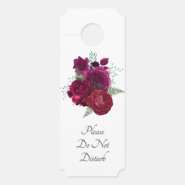 Aviso De Porta Não Incomodar O Buquê Floral Magenta Rosa Elegante (Frente)
