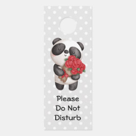 Aviso De Porta Não perturbe o urso de Panda bonito com Rose Bouqu