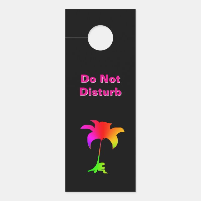 Aviso De Porta Não Perturbe / Por Favor Bater Floral Preto (Frente)